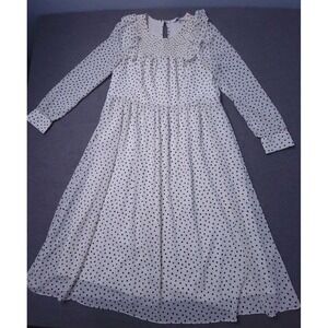 Madewell Maxi Dress Womens XS Cream Black Polka Dot Smocked Long Sleeve Ruffle